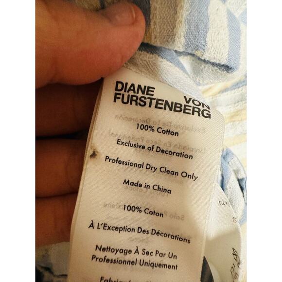 DIANE VON FURSTENBERG Blue Printed Shift Shirt Collar Neck Beata Dress Size 2 - Picture 10 of 12